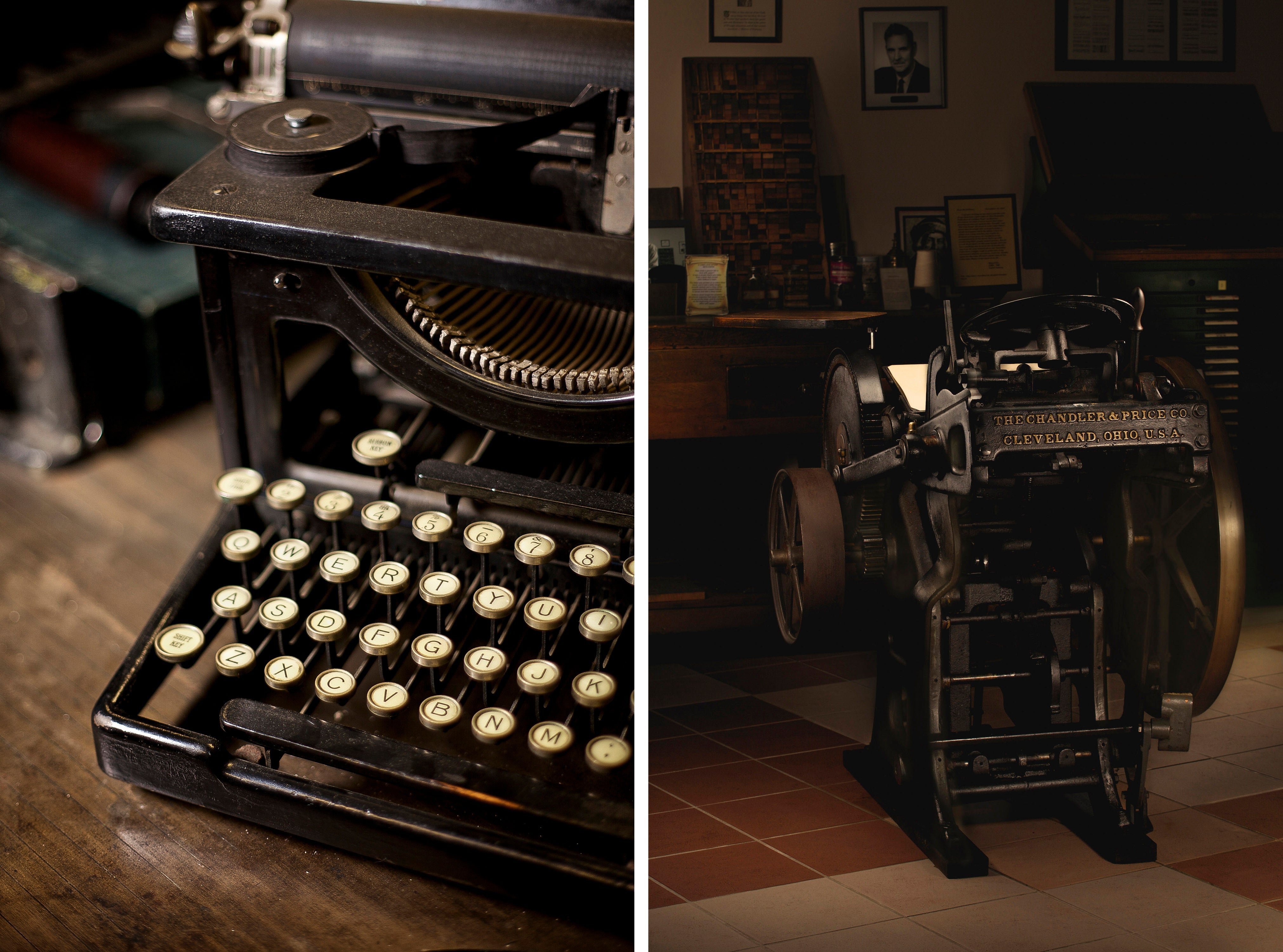 Antique typewriter and letterpress