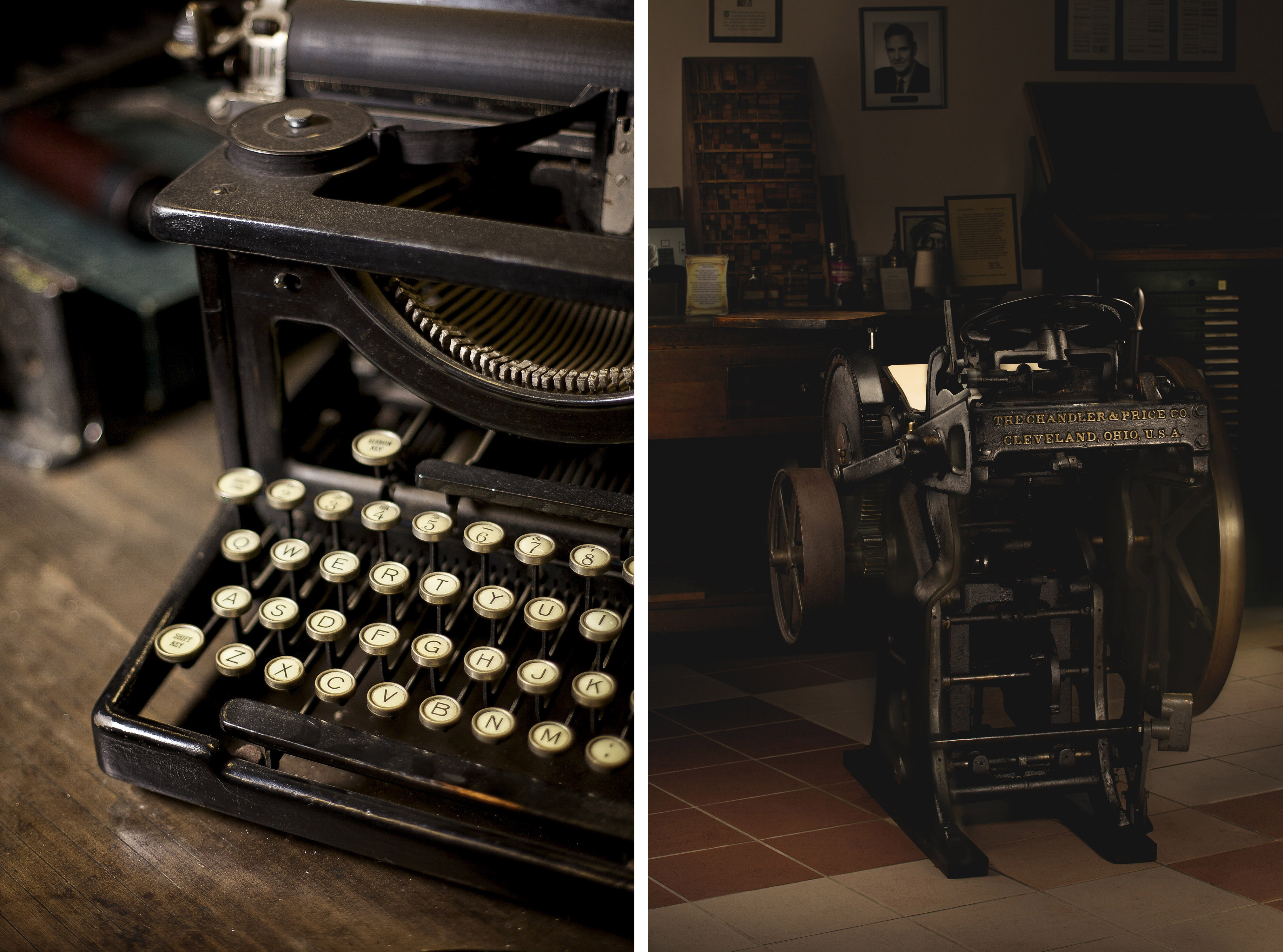 Antique typewriter and letterpress