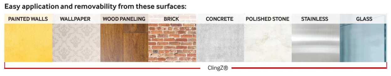 List of compatible surface materials for ClingZ®