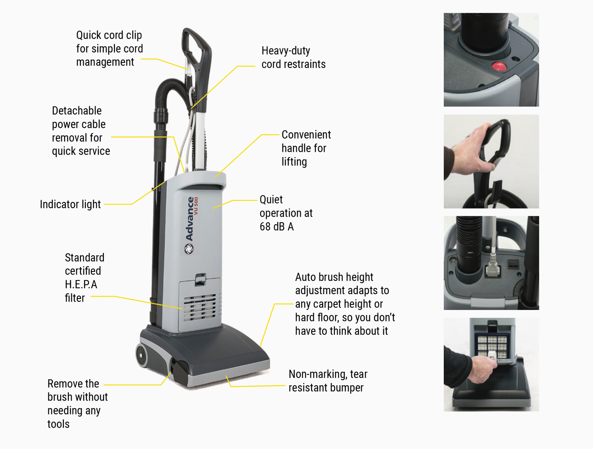 Nilfisk VU500 Upright Vacuum Features