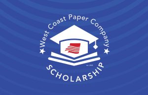 West Coast paper Company Scholarship Logo on blue background
