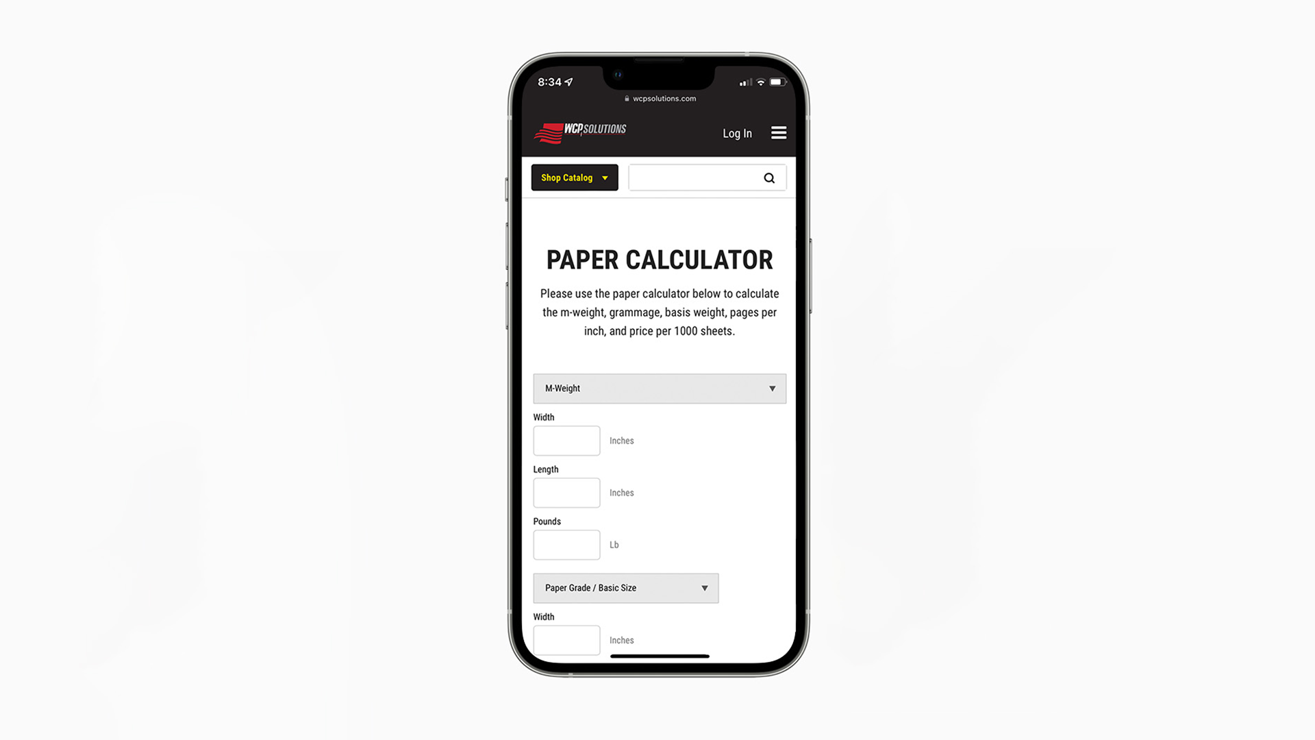 mobile phone displaying the Paper Calculator Tool