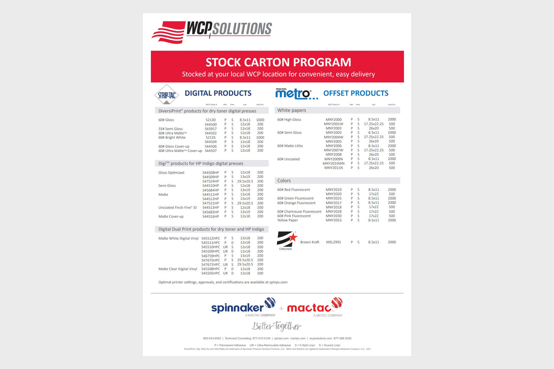 Stocking list flyer for WCP Mactac + Spinnaker Label Program