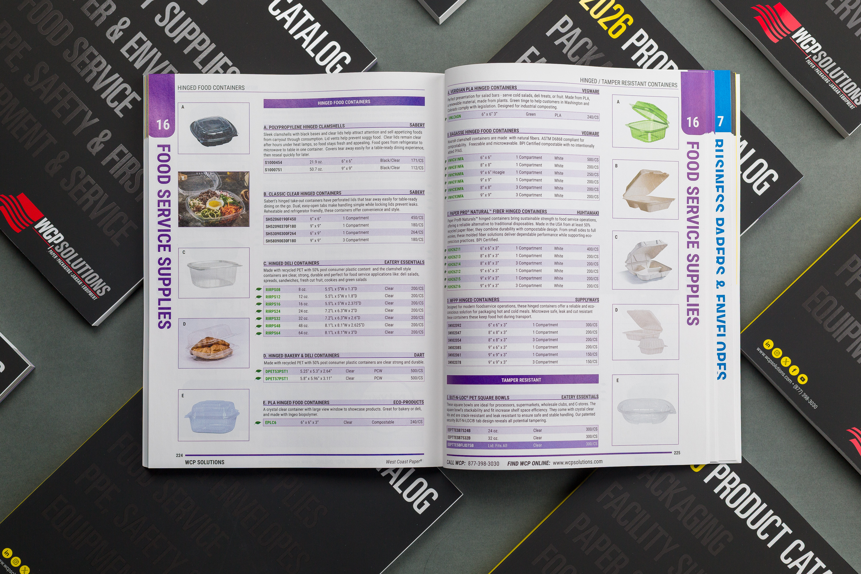 2026 WCP Solutions Product Catalog open to the food service chapter with takeout containers showing